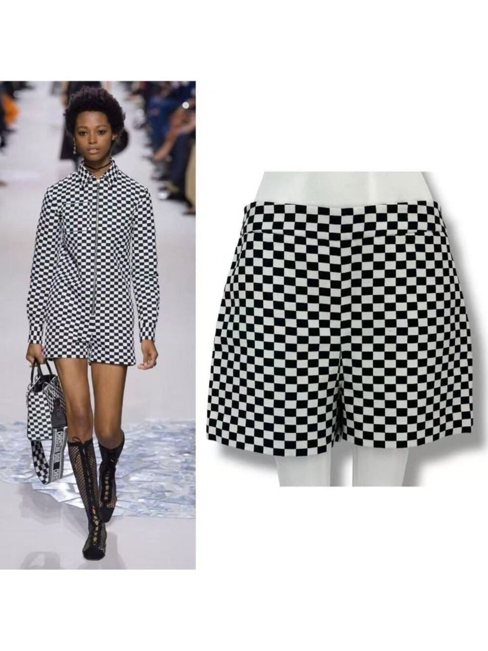Dior Shorts Checkered Pattern Black White